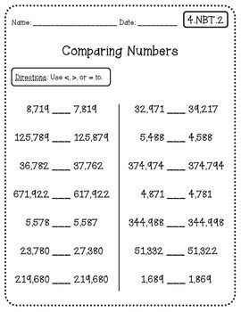 Comparing Numbers Worksheets 5th Grade