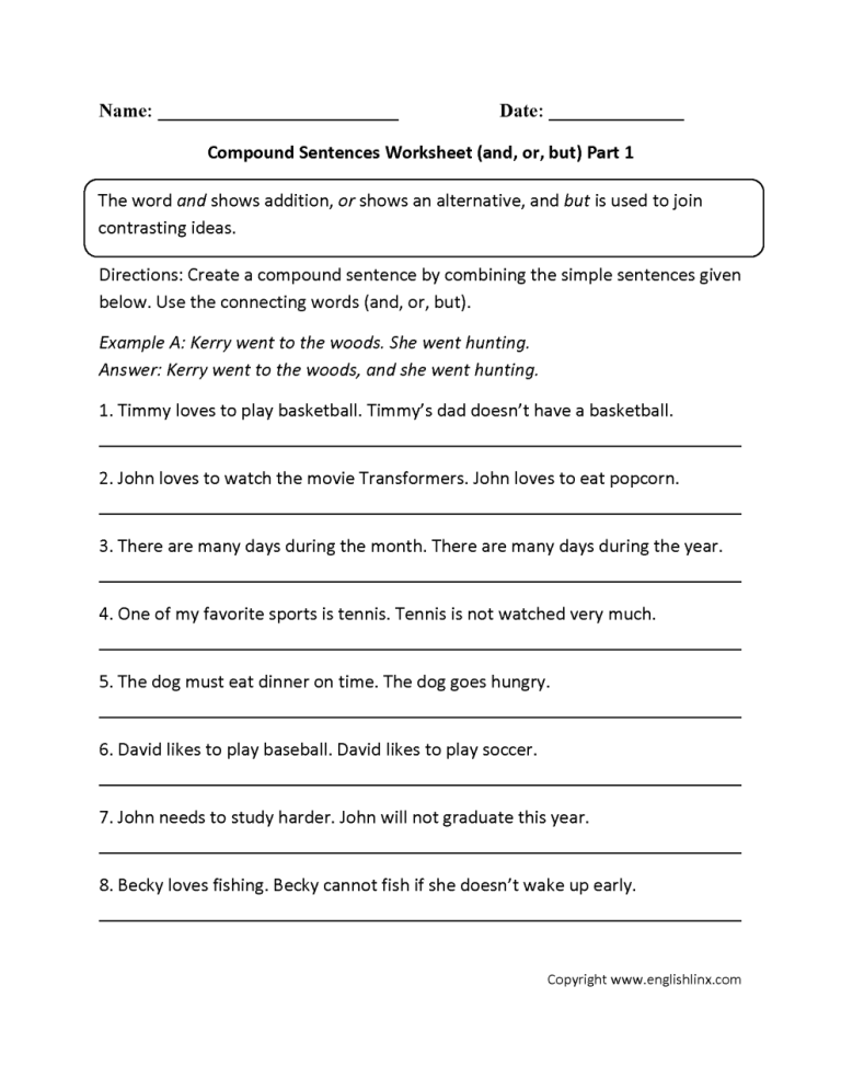 7th Grade Coordinating Conjunction Worksheet