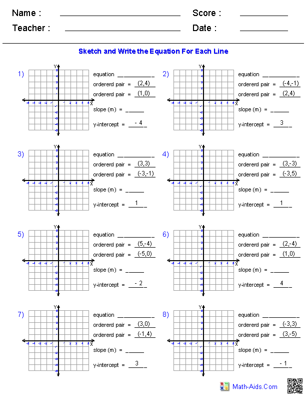 Writing Linear Equations Worksheet Answers