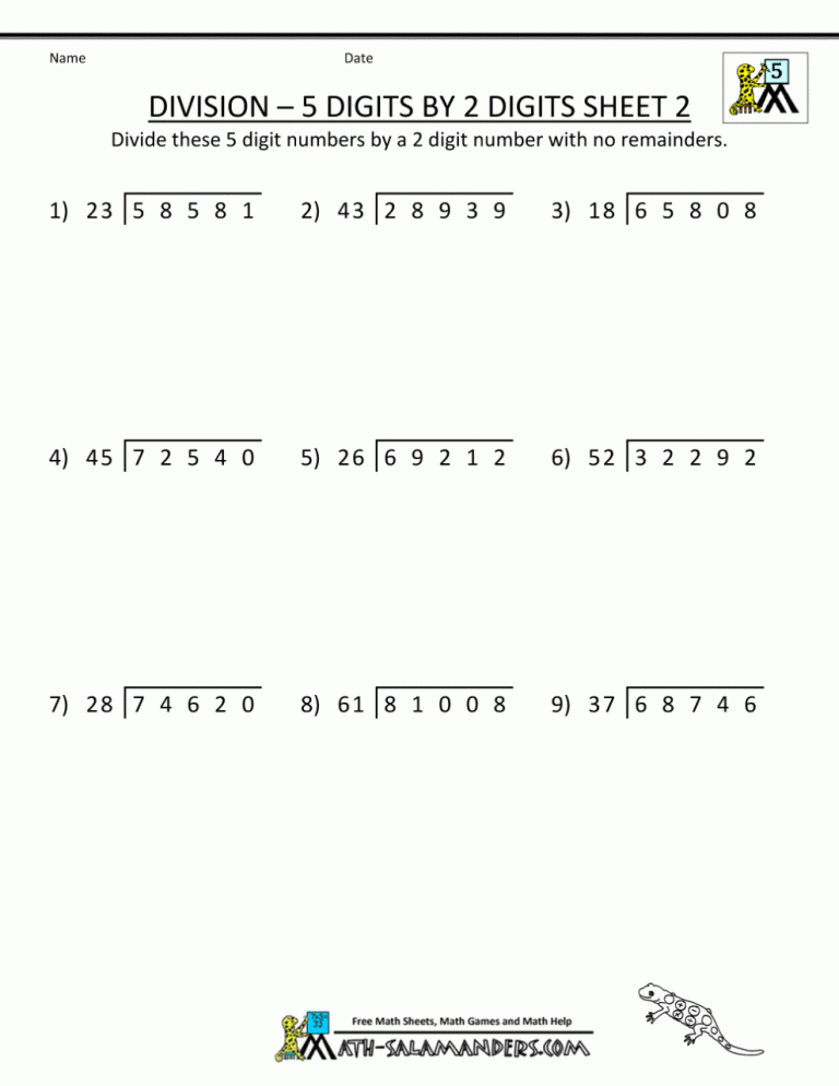 Double Digit Division Worksheets 5th Grade