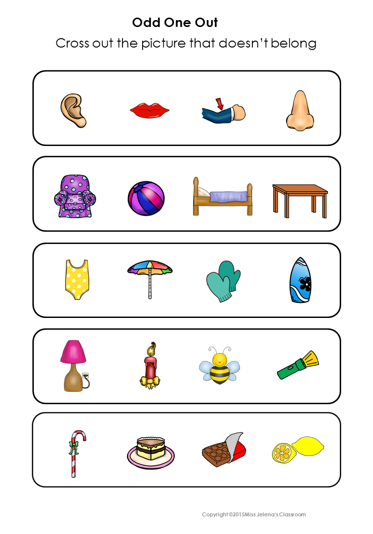 Odd One Out Worksheets For Nursery