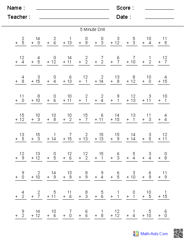 5 Minute Math Drills Addition