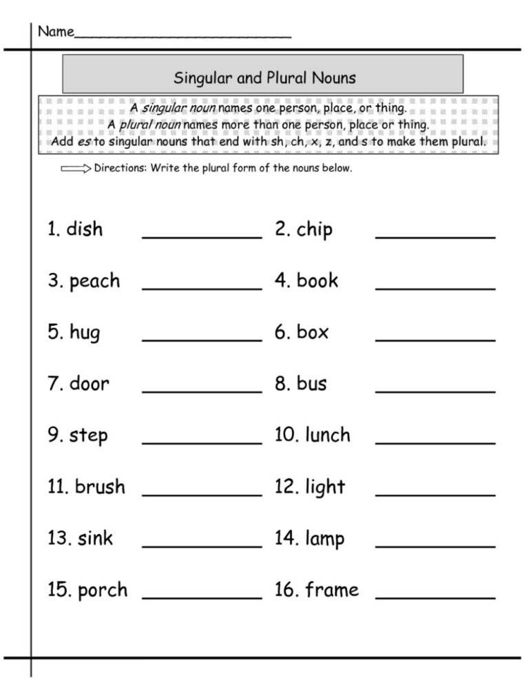 Singular And Plural Worksheets For Grade 2 With Pictures