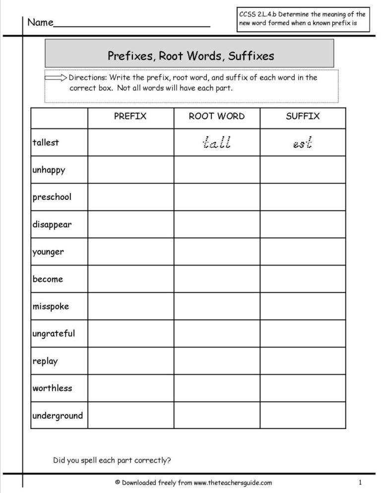 Prefixes And Suffixes Worksheets For Grade 4