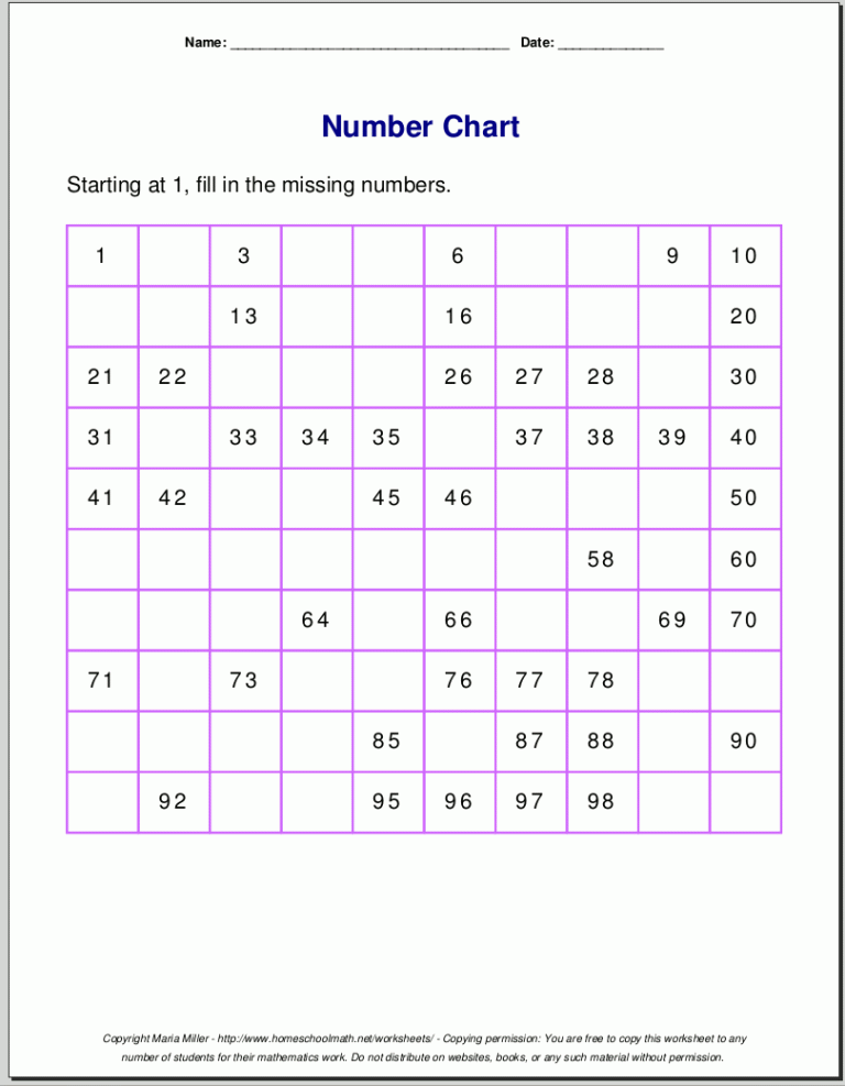 Free Counting Worksheets 1-100