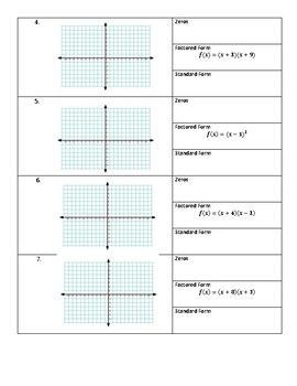 Quadratic Functions Worksheets