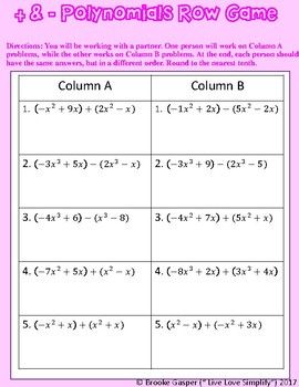 Adding And Subtracting Polynomials Worksheet With Answers Pdf