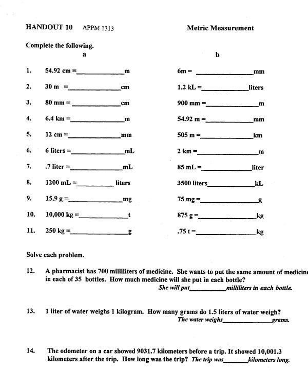 Dimensional Analysis Worksheet