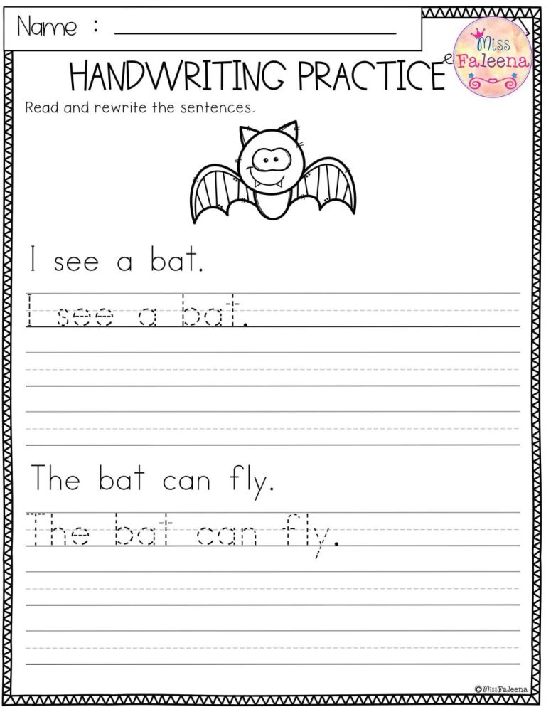 Handwriting Practice Sentences For Kids