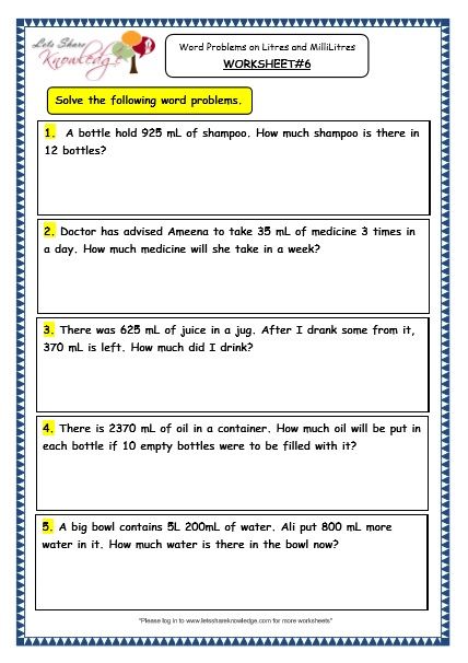 Word Problems Worksheets For Grade 3