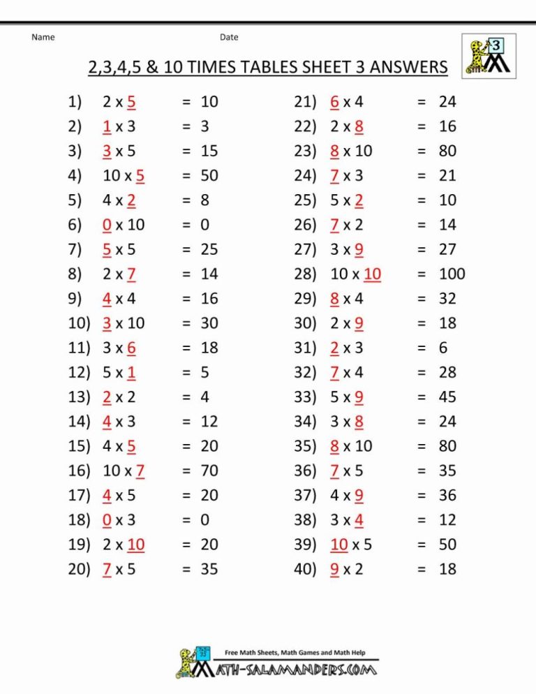 6th Grade Math Worksheets With Answer Key