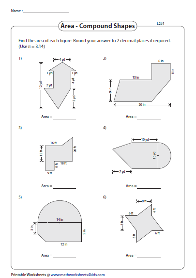 Compound Shapes Worksheet Find The Area Of Each Figure