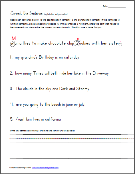 4th Grade Capitalization And Punctuation Worksheets