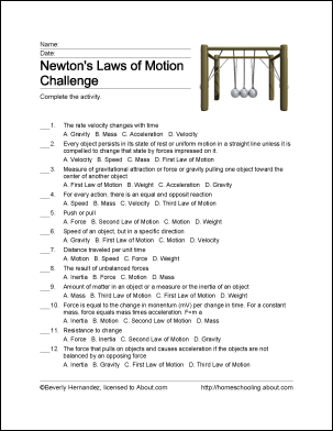 Newton's Law Of Motion Worksheet Answer Key