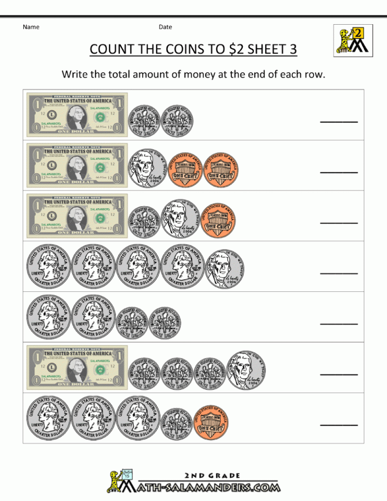 Counting Coins Worksheets 3rd Grade