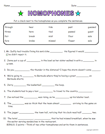 Homophones Worksheets For Grade 2