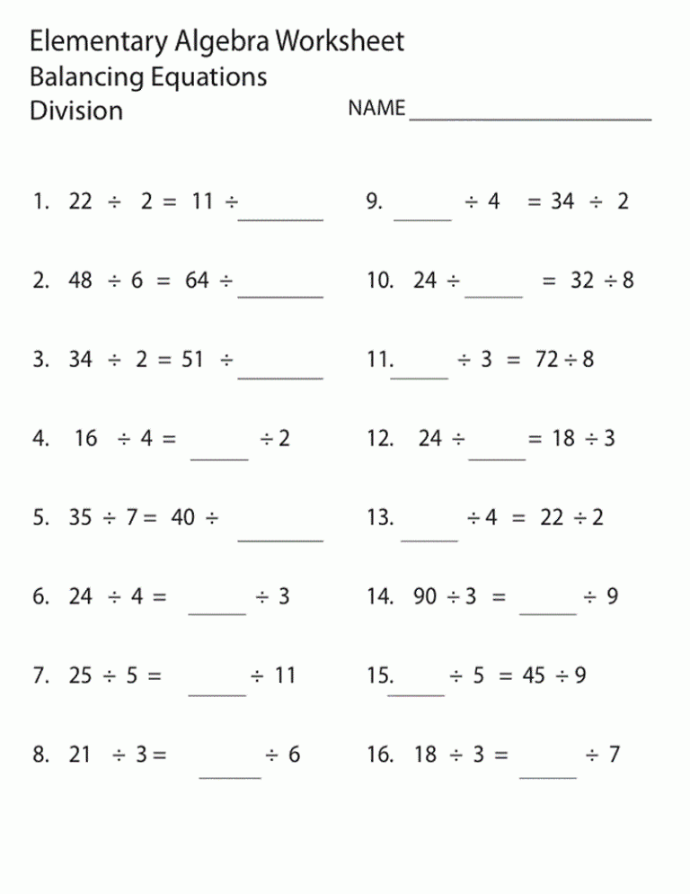 Equations Worksheet 9th Grade