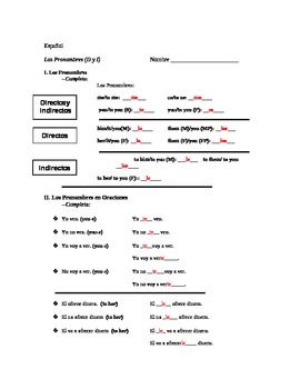 Indirect Object Pronouns Spanish Practice Worksheet