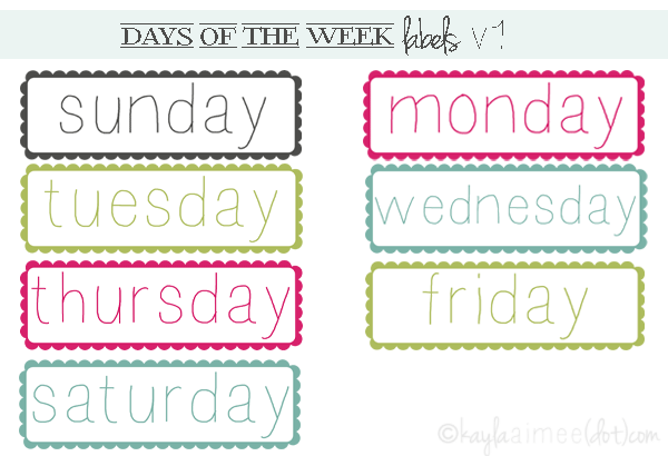 Days Of The Week Printables