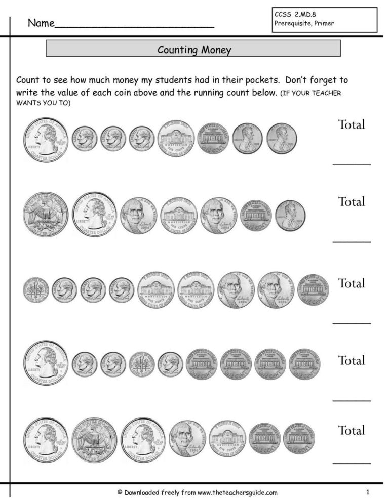 Counting Coins Worksheets