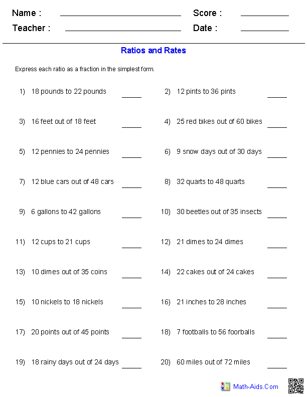 Ratio Worksheets For Kids