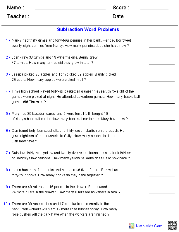 Addition And Subtraction Word Problems For 4th Graders