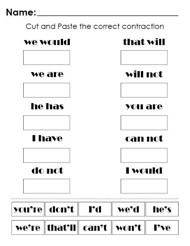 Contractions Worksheet Printable