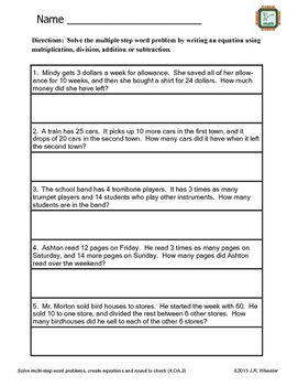 Multi Step Equations Worksheet Word Problems