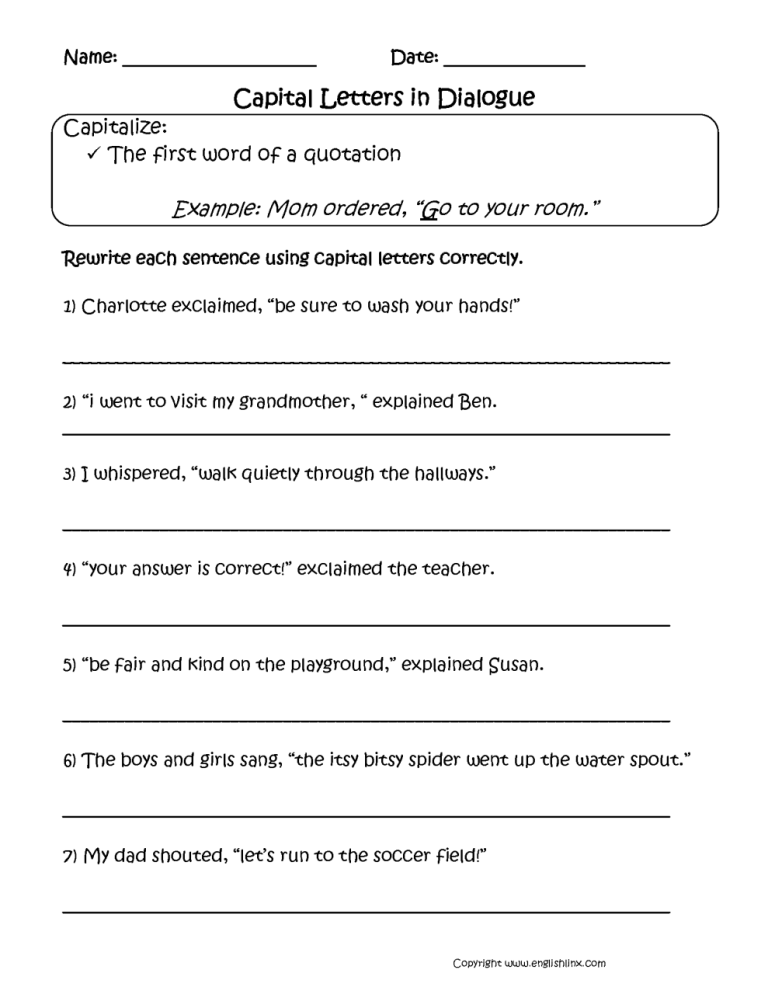 Free Capitalization Worksheets 5th Grade