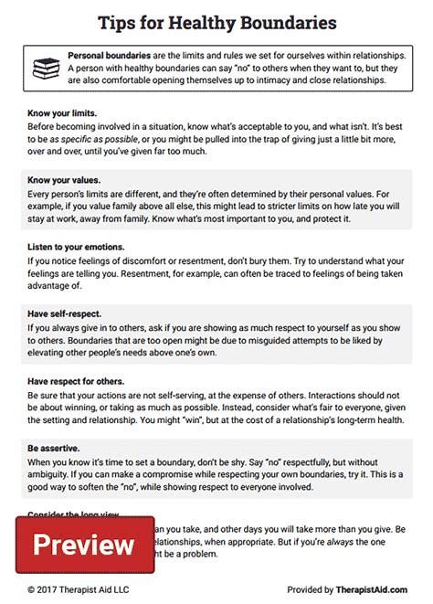 Boundaries Worksheet For Adults