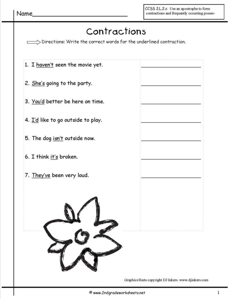 Contractions Worksheet Free