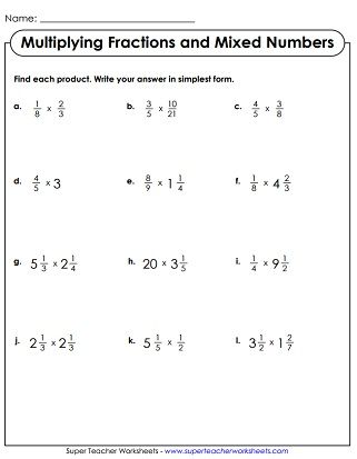 Free Printable Multiplying Fractions Worksheets