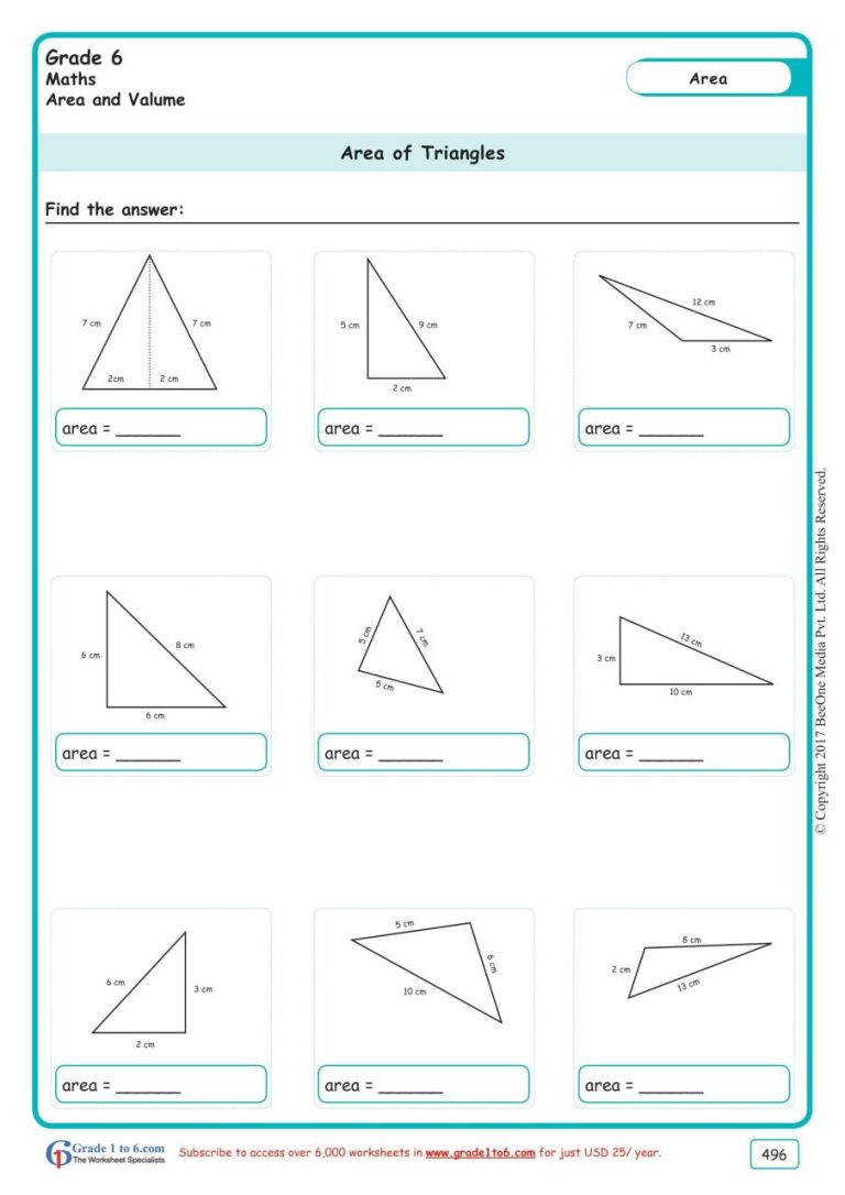 Types Of Triangles Worksheet Grade 6