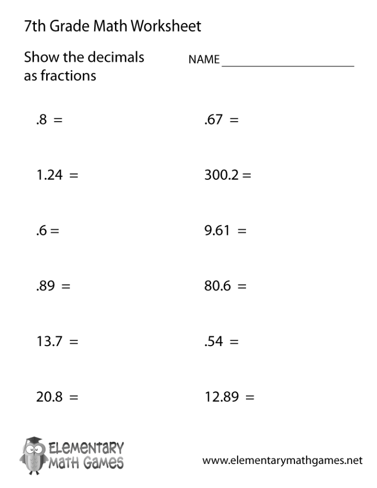 6th Grade Math Problems For 7th Graders