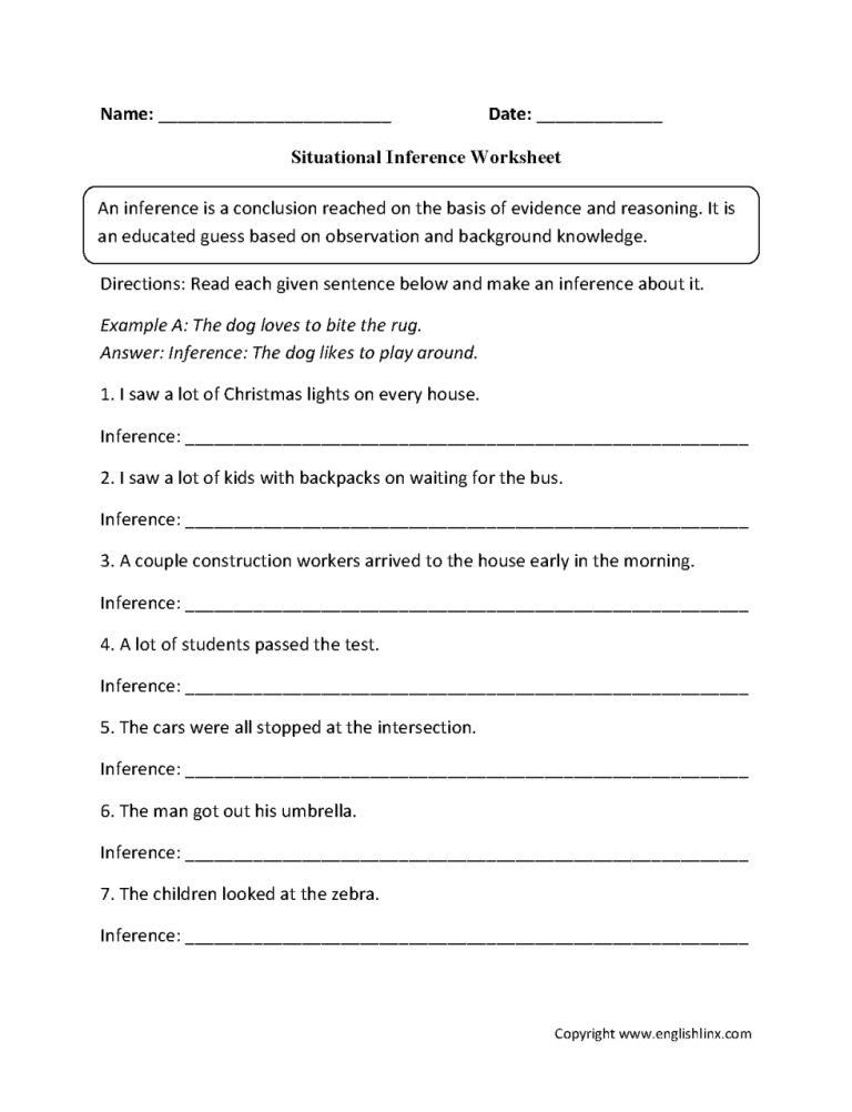 Inference Worksheets For 5th Grade