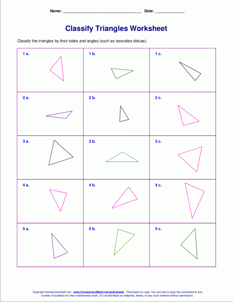 Grade 6 Classifying Triangles Worksheet