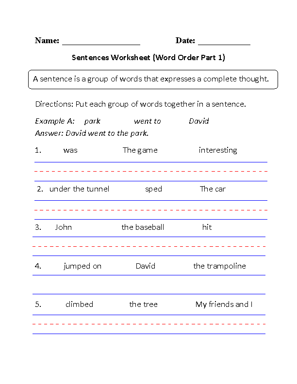 Simple Sentence Worksheet