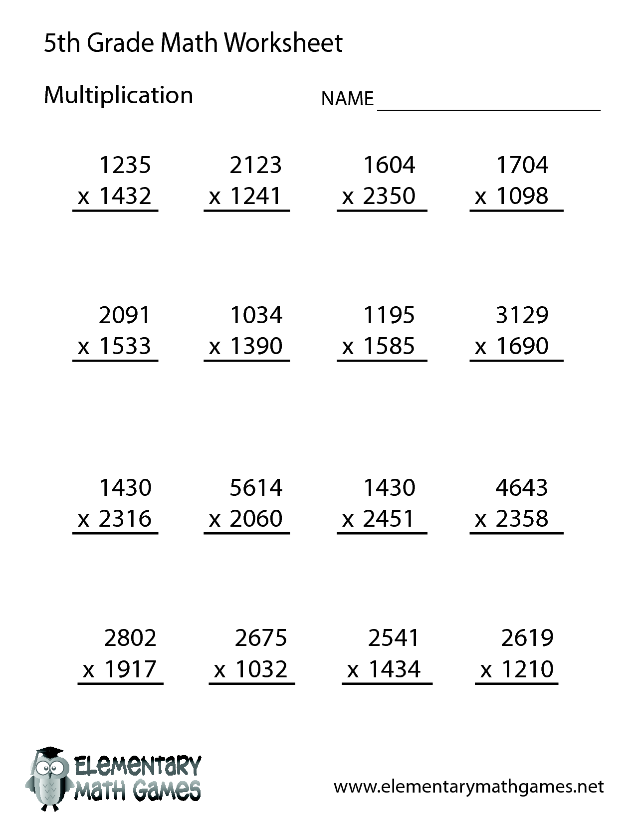 Multiplication 5th Grade Math Worksheets Grade 5