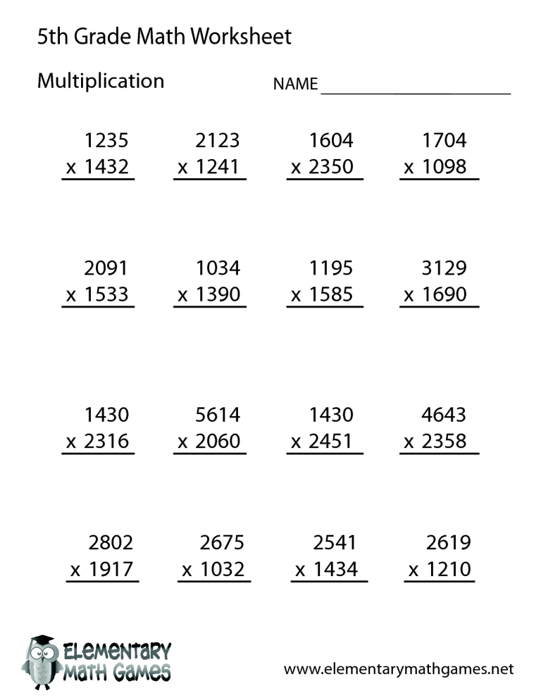 Free Math Worksheets For 5th Graders