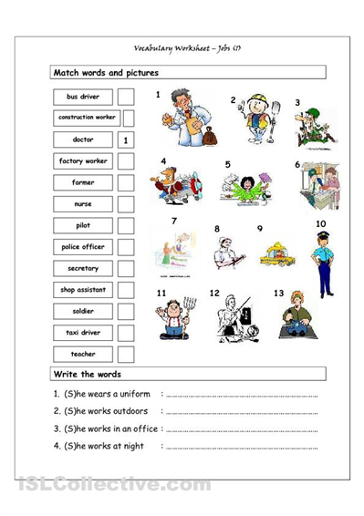 Jobs Worksheet Esl