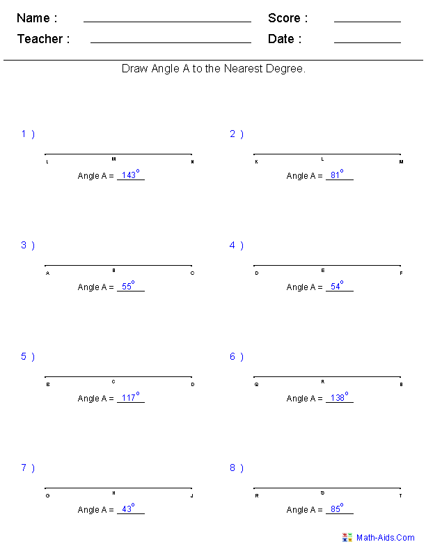 Drawing Angles Worksheet 4th Grade