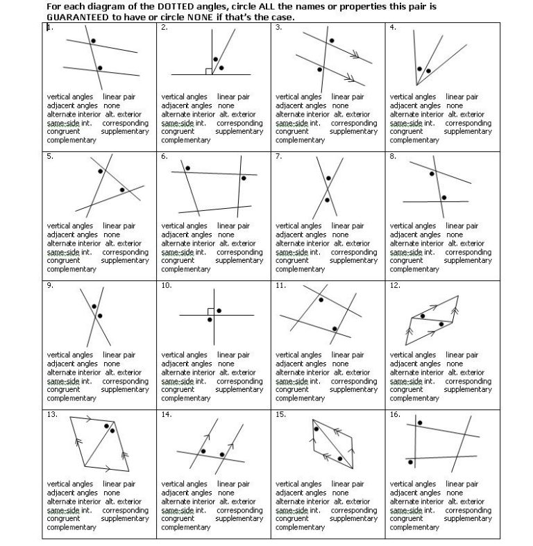 Adjacent And Vertical Angles Worksheet