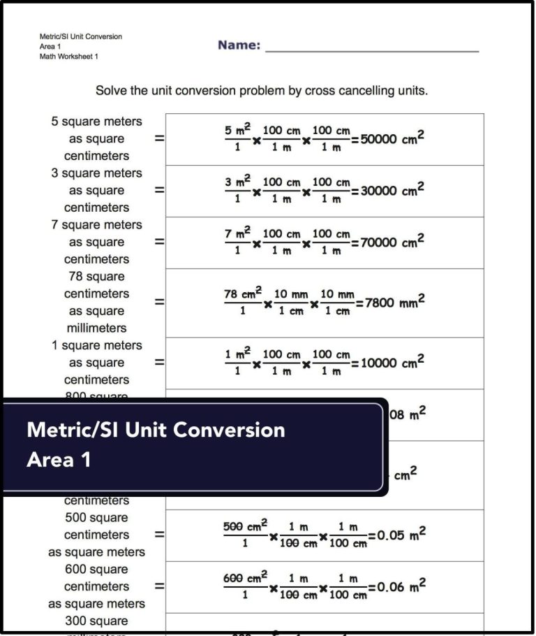 Unit Conversion Worksheet Answers