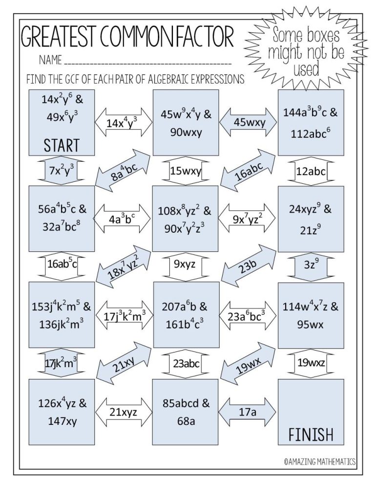 Greatest Common Factor Worksheets Grade 8