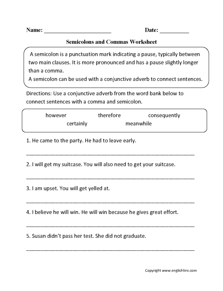 Comma Worksheets Pdf