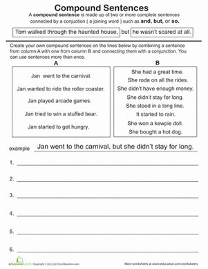 Compound Sentences Worksheet 2nd Grade