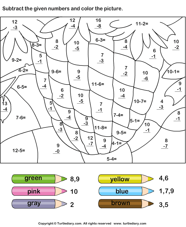 Coloring Kindergarten Subtraction Worksheets