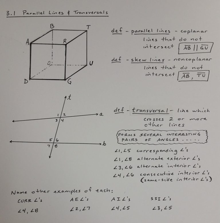 3.1 Parallel Lines And Transversals Worksheet Answers