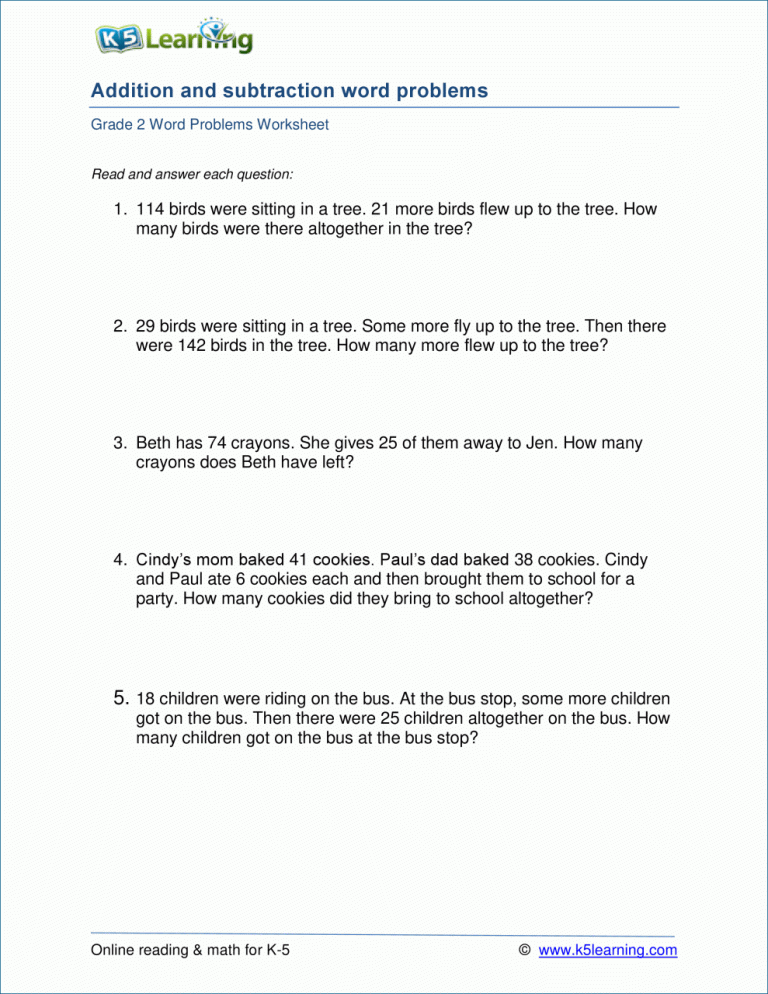 5th Grade Math Word Problems Worksheets Pdf