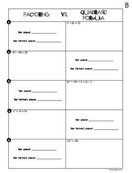 Quadratic Equation Factoring Worksheet With Answers